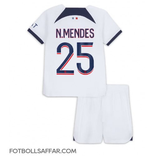 Paris Saint-Germain Nuno Mendes #25 Bortadräkt Barn 2023-24 Kortärmad (+ Korta byxor)